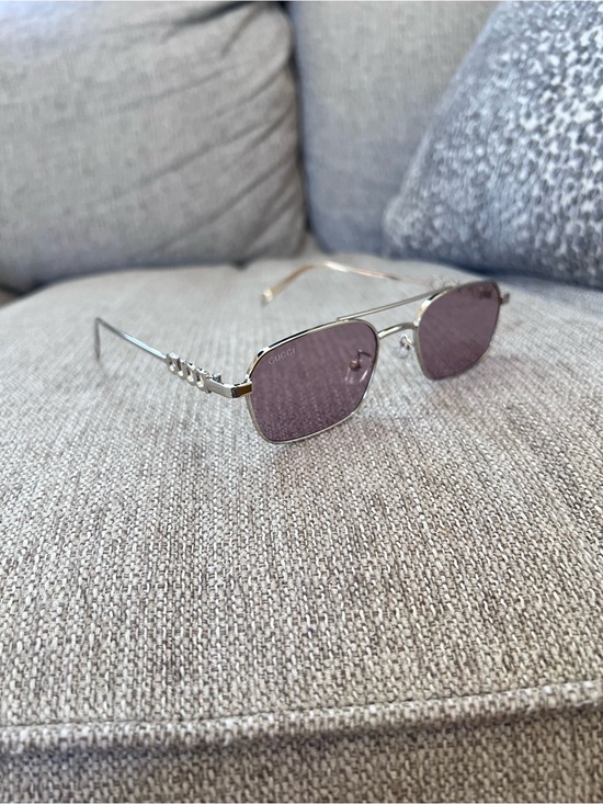 Gucci Accessories - Gucci Petit GG Silver Frame Sunglasses with Purple Lenses